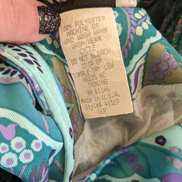 Vintage M.C.S Ltd NY teal abstract paisley dress - Picture 10 of 10